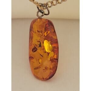 Vintage Estate Necklace Gold Tone Baltic Orange Pendant Art Nouveau Jewelry